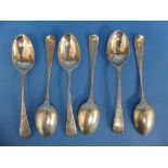 A set of six Victorian silver Tea Spoons, by Wakely & Wheeler, hallmarked London, 1889, with