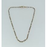 A narrow 9ct gold 'Watch Chain' Necklace, with both ring and clip clasp, the chain of twisted and