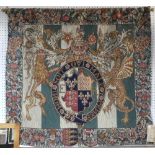 A machine made Belgian 'Metrax' hanging tapestry of The English Coat of Arms, 51in x 56in (130cm x