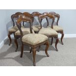 A set of six Victorian mahogany Dining Chairs, with cabriole legs, 20in (50cm) wide, 34in (87cm)