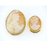 A 9ct yellow gold mounted shell Cameo, 1½in (4cm) long, together with another yellow metal mounted