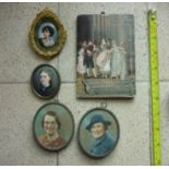 Five various miniature portrait paintings and over painted photographs (5)