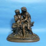 After Auguste Moreau (French, 1834-1917), a bronze sculpture of seated lovers in the classical