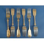 A set of six Victorian silver Forks, by Josiah Williams & Co., hallmarked Exeter, 1855, fiddle