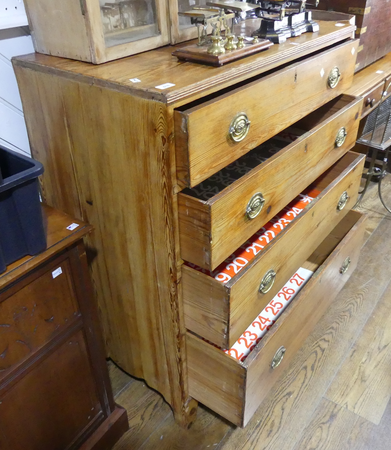 An antique pine Chest of Drawers, the four long drawers graduating in size raised on bracket feet, - Image 2 of 3