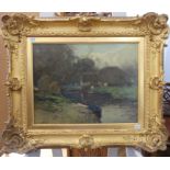 •Ype Heerke Wenning (Dutch, 1879-1959), Giethoorn - Dutch farmhouse in a river landscape, oil on