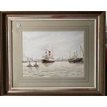 •Tony Gardner (British, 20th century), Steam ships in a busy harbour scene, watercolour, signed