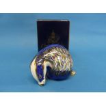 A Royal Crown Derby 'Buxton Badger' Paperweight, exclusive to John Sinclair, with gold stopper to