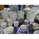 A quantity of Mixed Ceramics, including three T.G.Green 'Cornishware' storage jars, white banded