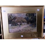 Ethel Hall (Early 20thC) Watercolour, depicting a countryside scene with a woman feeding the