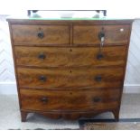 A Victorian mahogany bow-front Chest of Drawers, with two short and three long drawers above