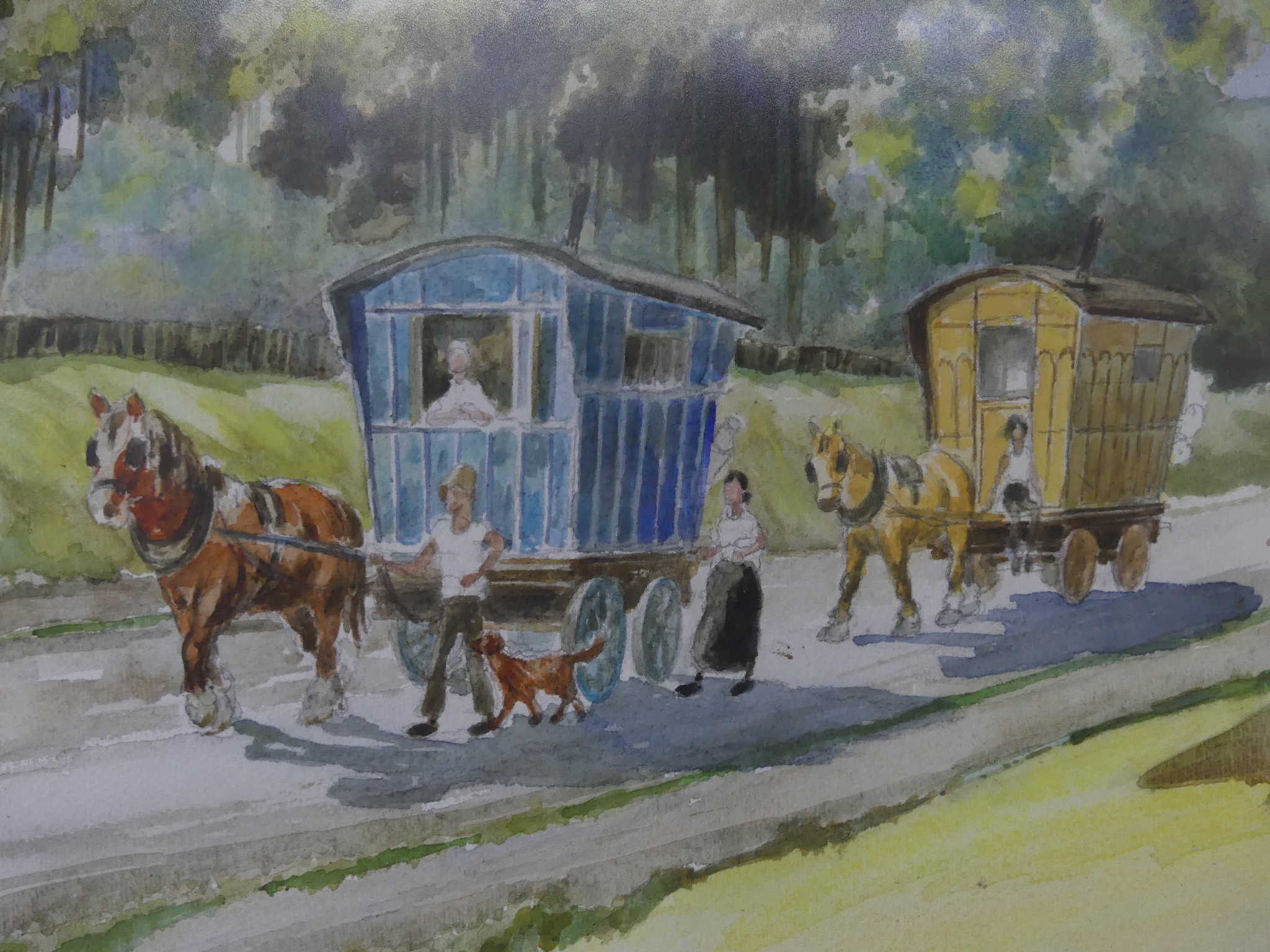 William Arnold, mid 20thC Watercolour, depicting two gypsy caravans with their owners, signed bottom - Image 6 of 6