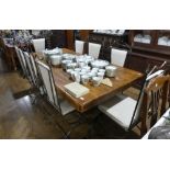 A good quality modern Trestle Dining Table, with substantial wooden top upon an iron base, 84in long