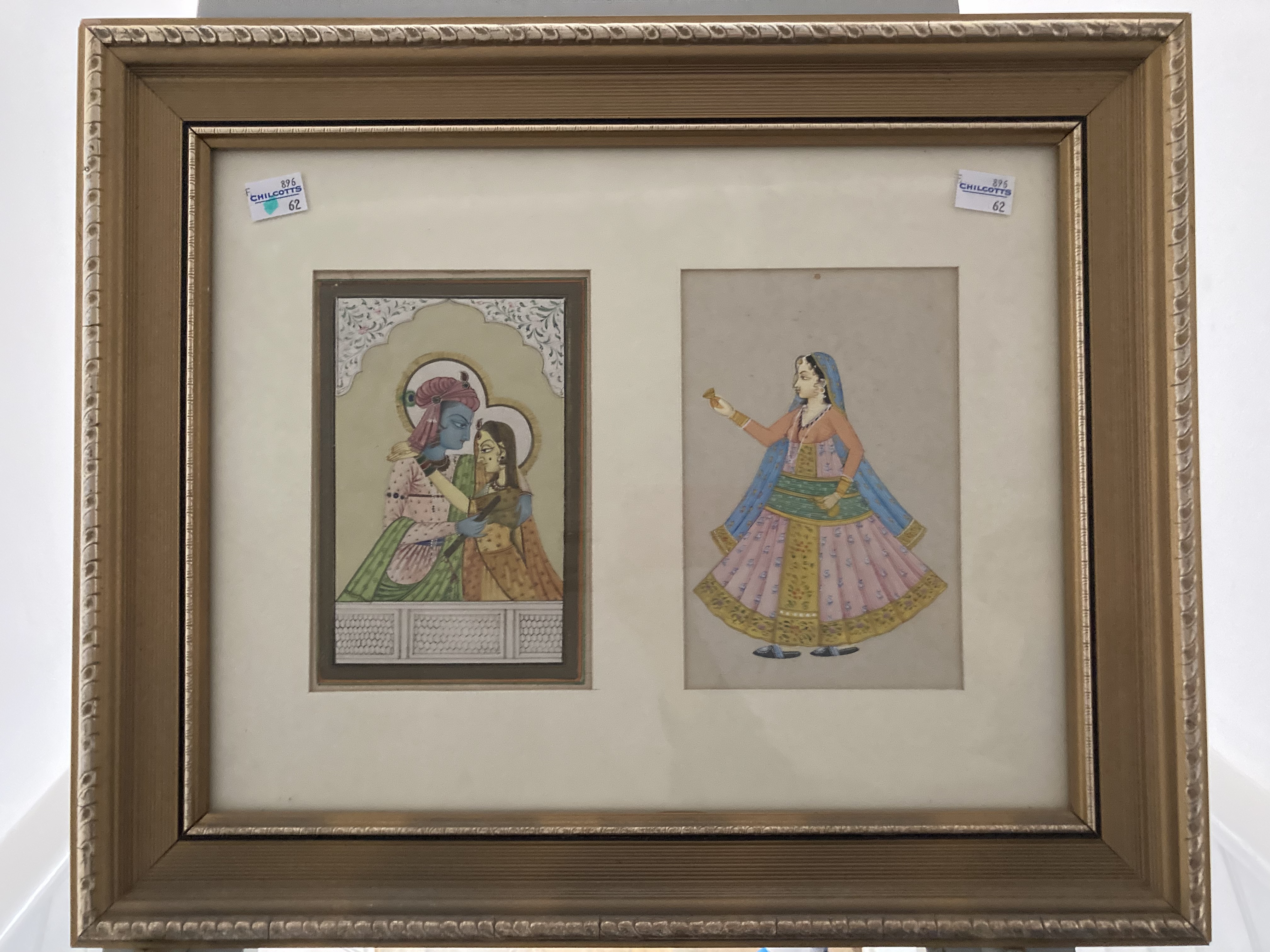 Indian School, two figural watercolours, one depicting an entwined couple, the other a young woman - Image 2 of 2