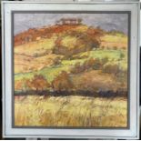 •Robert Jennison RWA (British, b.1933), 'Dumpdon Hill with cereal crop', acrylic on board, signed