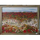 •20th century School, Poppy Field, oil on canvas, signed, 24in x 33in (61cm x 84cm), framed.