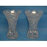 A pair of large crystal Vases, of waisted and flared form, 12in (30.5cm) high (2)