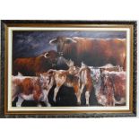 •Manning (20th century), Longhorns at Tregony, oil on canvas, signed 'Manning', inscribed verso '