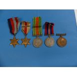A W.W.2 group of five Medals, comprising 1939-1945 Star, Africa Star with 8th Army clasp, 1939-