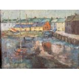 G. Richards, Oil on Board, 'Whithorn Harbour', depicting the harbour and surroundings, initialled GR