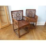 A pair of early 20thC Chinese Bamboo Armchairs, of rectangular form, with arms and back support with
