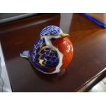 A Royal Crown Derby robin Paperweight, decorated in the imari palette, with factory marks and silver