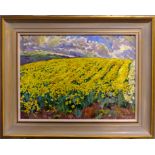 •M. Martin (20th century), March Sky and Daffodil Rows, oil on board, signed and dated '91, 15in x