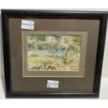 20thC School, miniature Oil on Ivory, depicting a garden scene, framed and glazed, 3in (8cm) x