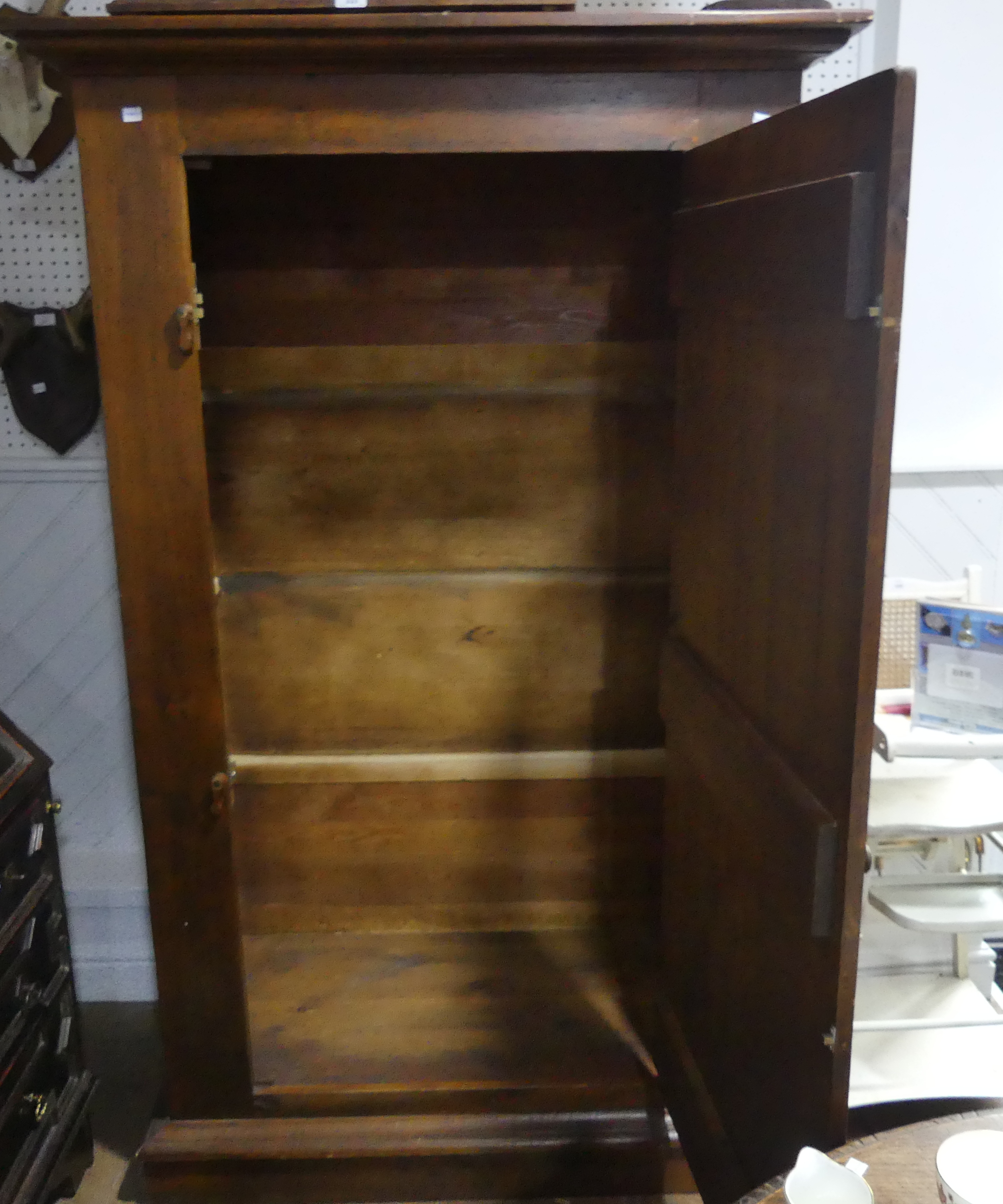 An antique-style Cupboard, made of stained reclaimed timber, the door with metal studwork - Image 2 of 3