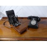 A vintage black Bakelite GPO 332L telephone, FWR 63/2, together with a vintage Contessa Nettel