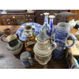 A quantity of Mixed Ceramics, including a pair of Doulton 'Blue Children' vases, with gilt edged