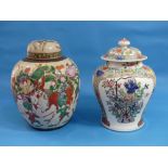 A 19thC Chinese porcelain Temple Jar and Cover, 12in (30.5cm) high, together with a large Chinese