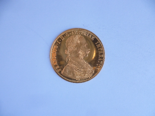 An Austrian 4 Ducat gold coin, re strike, Franz Joseph I, dated 1915, appx.14g. - Image 2 of 2