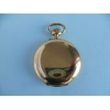 A continental 18ct gold Hunter Pocket Watch, of plain circular form, with white enamel 24-hour dial,