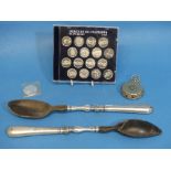 A pair of vintage French Christofle silver-handled Serving Spoons, with horn bowls,11½in (29cm)