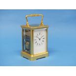 An early 20th century French R.& C. gilt brass striking and repeating Carriage Clock, the corniche