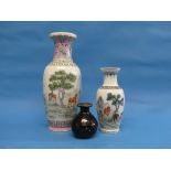 A large late 20thC Chinese Vase, decorated in the famille rose palette, depicting horse in a