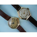 Two 9ct gold lady's Wristwatches, on leather straps, contained in a vintage Rotary watch box.