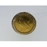 A Victorian gold Sovereign, dated 1899, Melbourne Mint, in 9ct gold ring mount with pierced