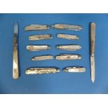 A quantity of twelve silver and mother of pearl Folding Fruit Knives, various dates and makers,