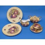 A small quantity of Aynsley 'Orchard Gold', comprising three Dessert Plates, a Tea Cup and Saucer, a