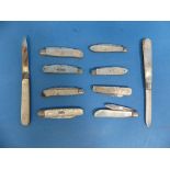 A collection of ten silver and mother of Pearl Folding Fruit Knives, various dates and makers, later