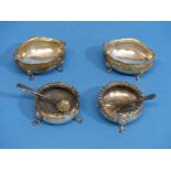 A pair of George V circular silver Open Salts, hallmarked Birmingham, 1911, with gadrooned rim and