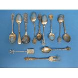 Twelve various silver, white metal and silver-plated Commemorative and Souvenir spoons, total