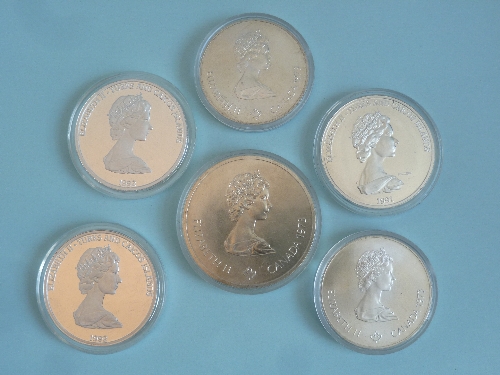 Six various Queen Elizabeth II silver commemorative Medallions, including 1976 Montreal Olympics,