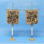 A pair of Victorian beadwork Table Screens, the two beadwork panels raised on cruciform stem and