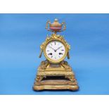 A French gilt metal and pink porcelain Mantel Clock, with enamel dial, 8-day brass barrel movement