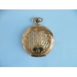 A continental 18ct gold Art Deco Hunter Pocket Watch, of faceted circular form, with gilded dial,
