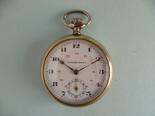 Two continental silver-plated chronometer Pocket Watches, each with 24-hour dials and subsidiary