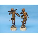 After Auguste Moreau (French, 1834-1917); a pair of Spelter figures, the figures labelled '